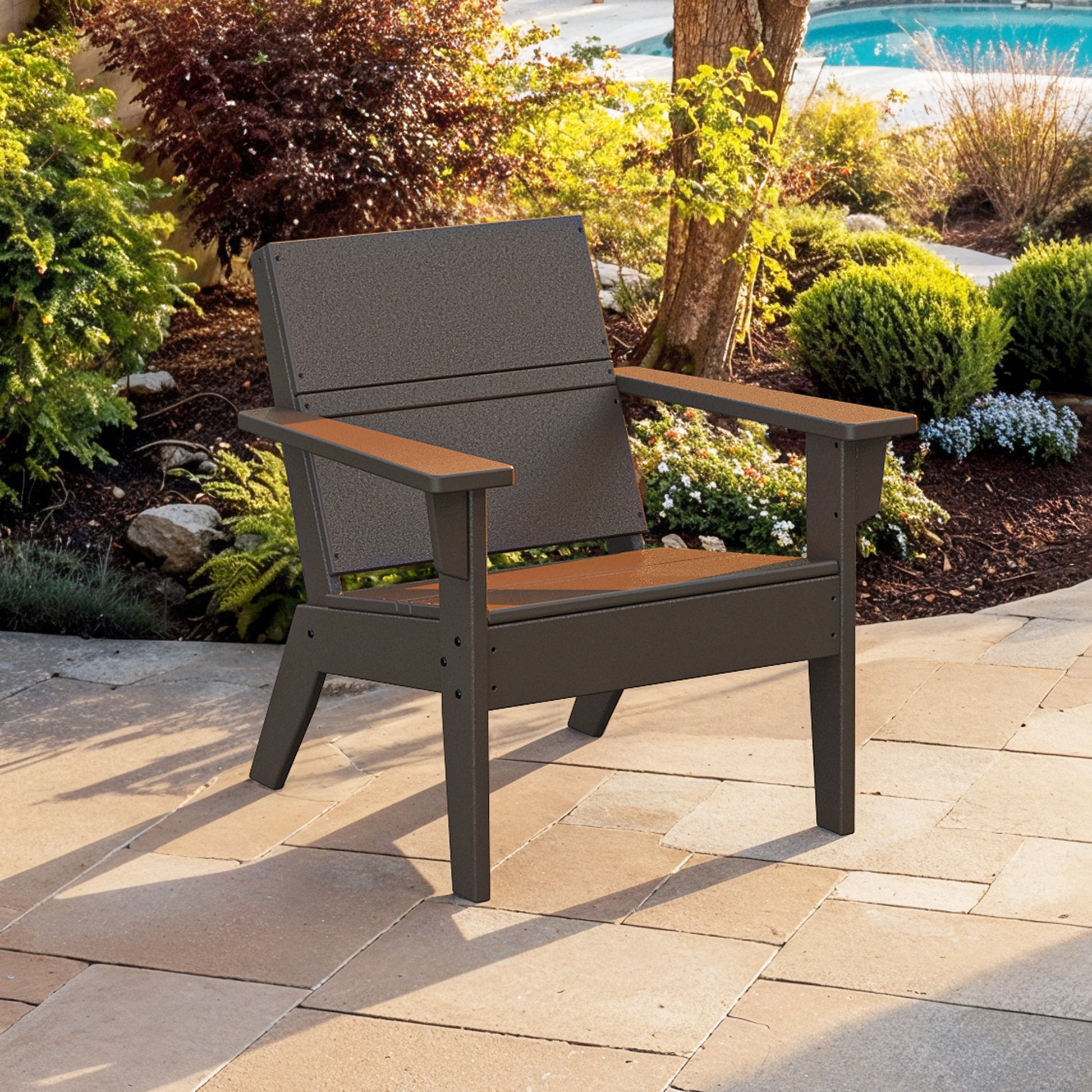 Origin 21 by POLYWOOD Irving Mahogany HDPE Frame Stationary Conversation Chair with Slat Seat