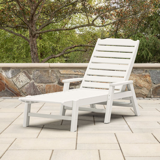 allen + roth by POLYWOOD Oakport Stackable White HDPE Frame Stationary Chaise lounge Chair with Slat Seat