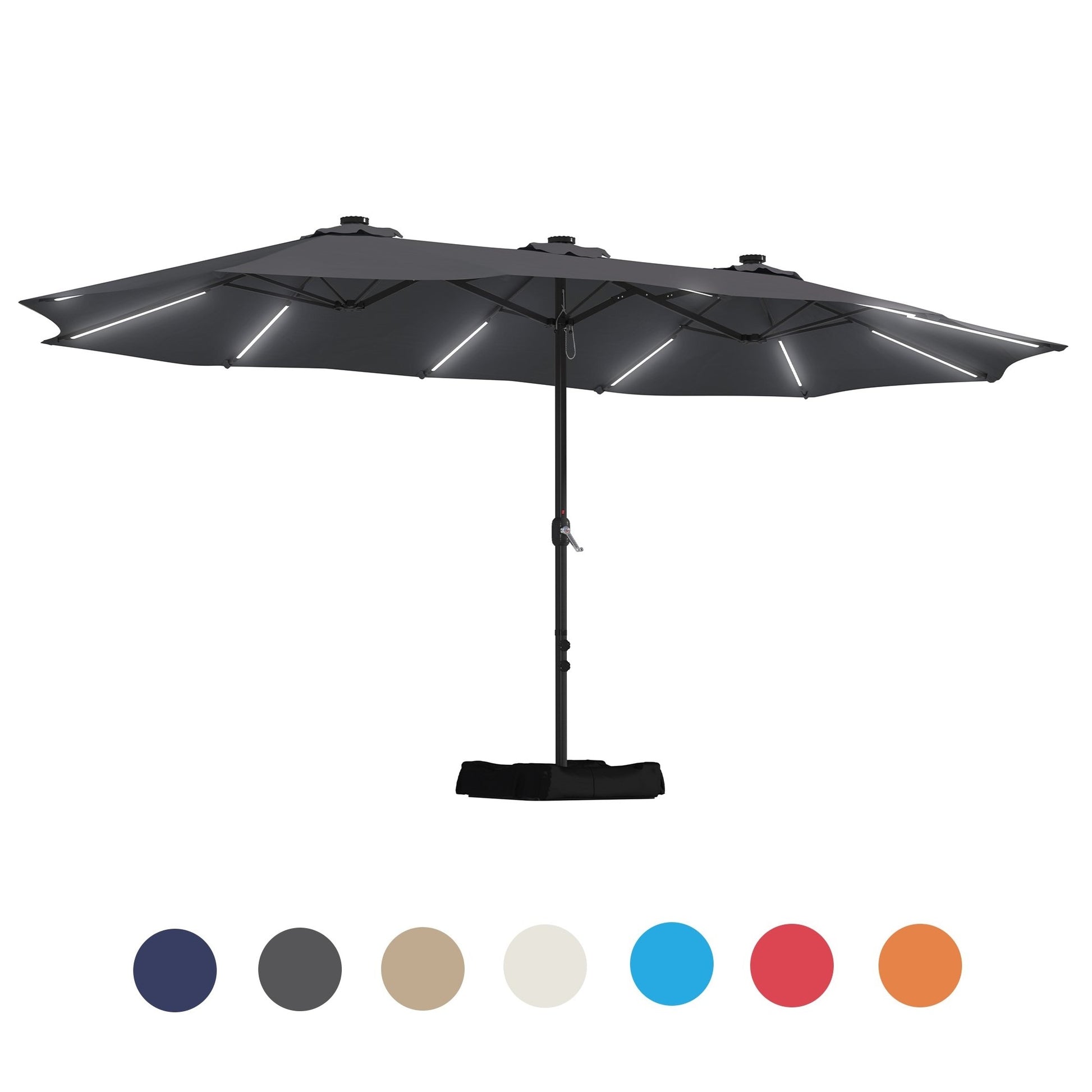 Mondawe 15-ft Steel Dark gray No-tilt Garden Patio Umbrella with Lights with Base
