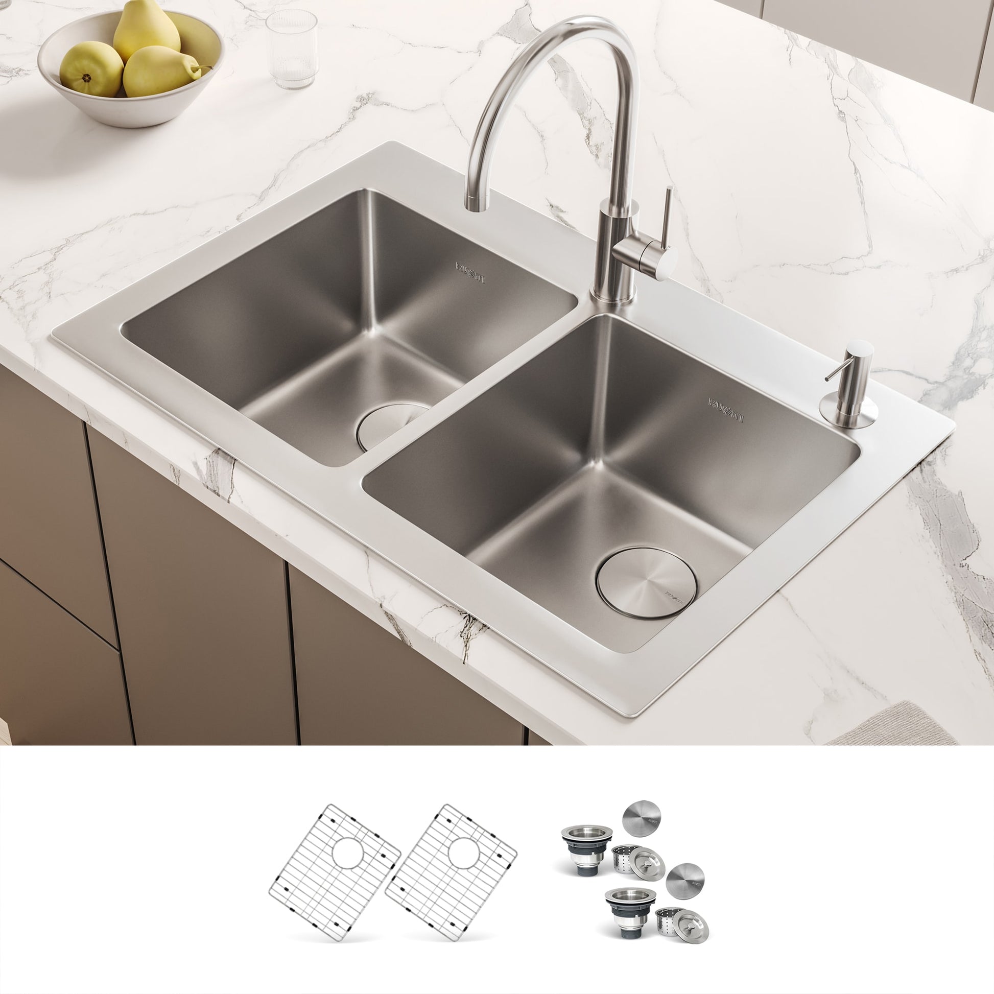 Ruvati Modena Drop-in 33-in x 22-in Stainless steel Double equal bowl 16 -Gauge Kitchen Sink