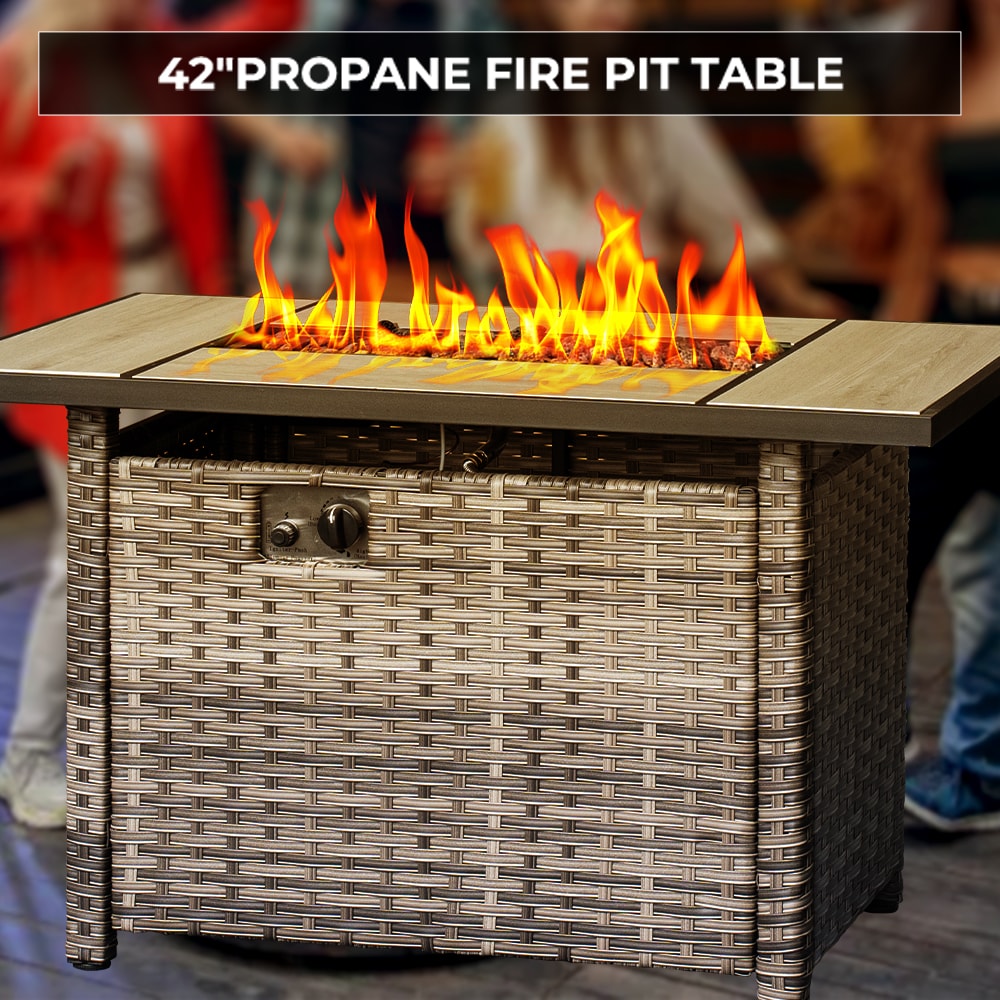 Ovios 42.12-in W 50000 Maximum BTUs Steel Rectangle Liquid propane Fire pit table