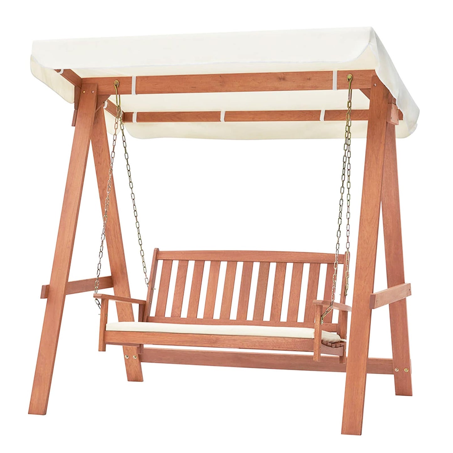 Forclover Porch Swings 2 -person Natural, White Wood Outdoor Swing