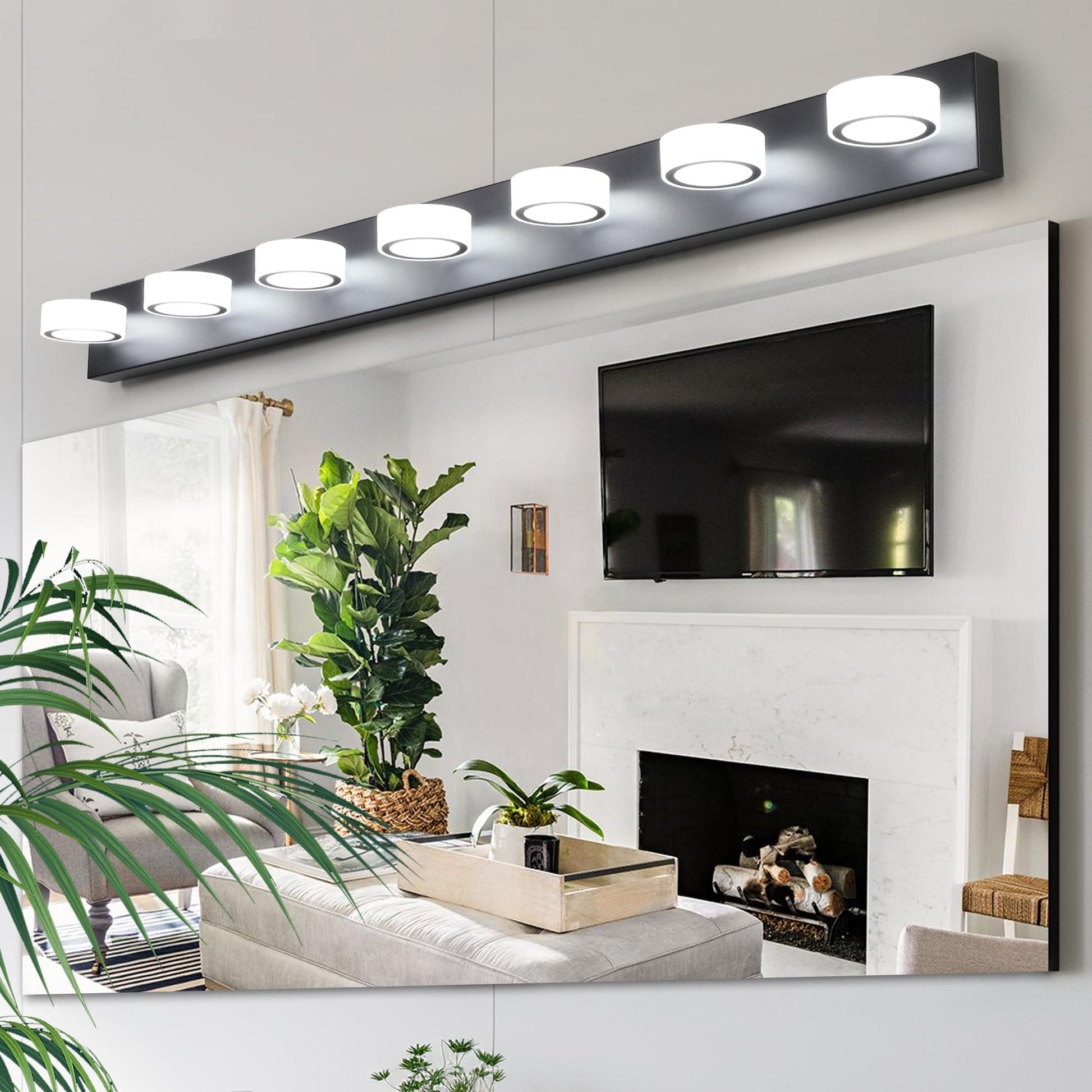 Bayfeve Rotatable LED Vanity Light 52.2-in 7 Light Matte Black Integrated LED Modern/contemporary Bathroom Vanity light