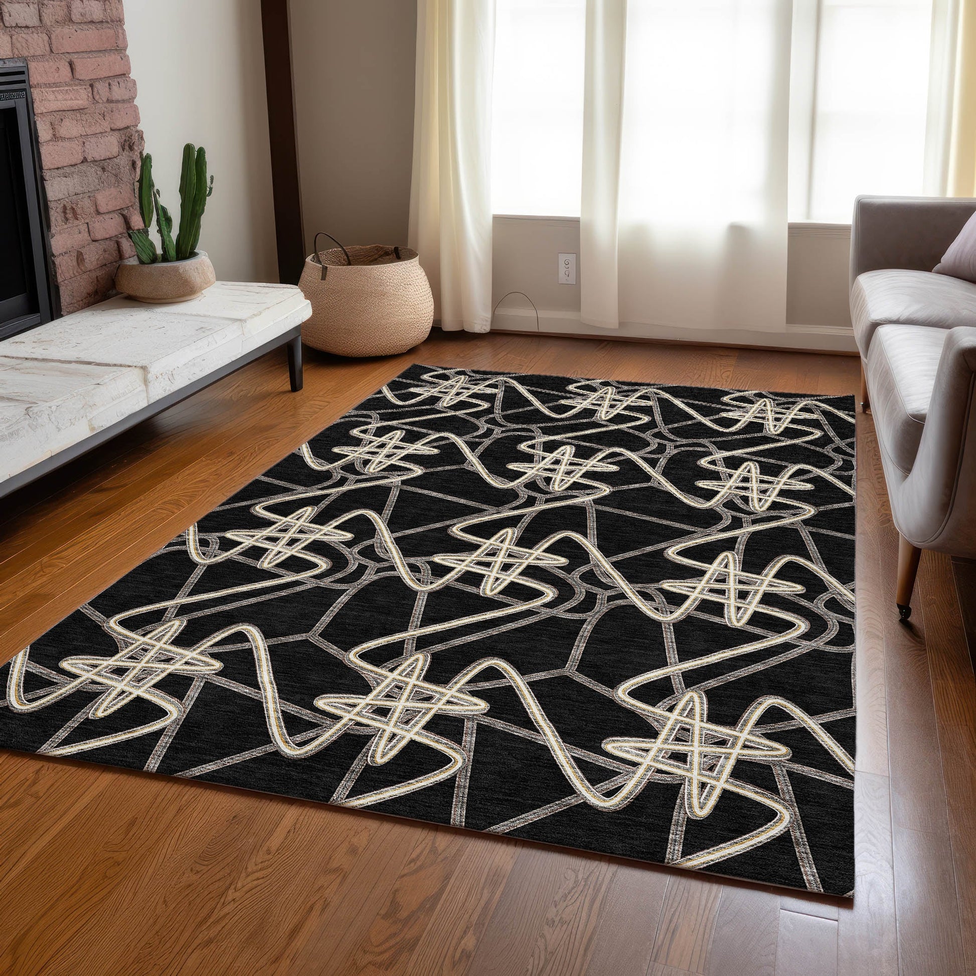 Addison Rugs Chantille ACN947BK 9 x 12 (ft) Loomed Polyester Black Rectangular Indoor/Outdoor Machine washable Pet Friendly Area rug