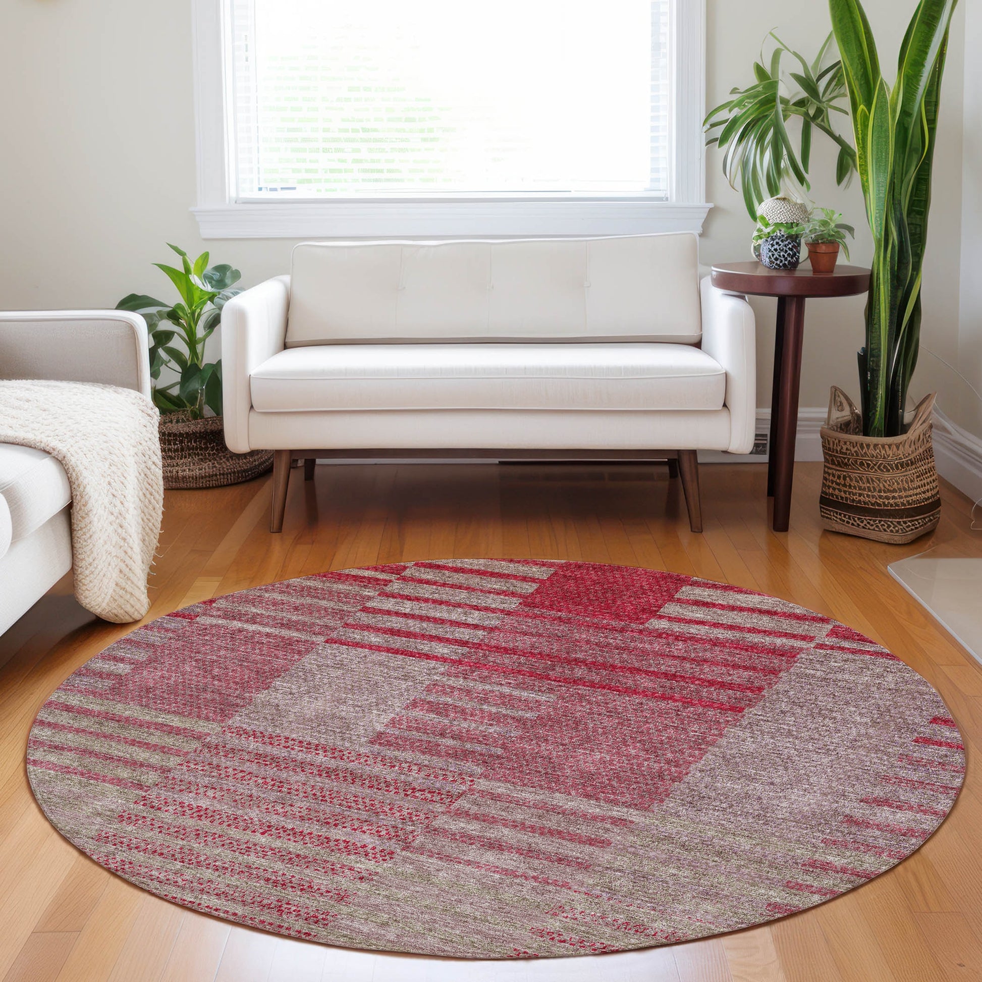 Addison Rugs Chantille ACN954GA 8 x 8 (ft) Loomed Polyester Garnet Round Indoor/Outdoor Geometric Machine washable Pet Friendly Area rug