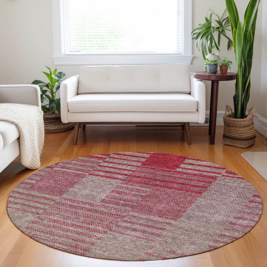 Addison Rugs Chantille ACN954GA 8 x 8 (ft) Loomed Polyester Garnet Round Indoor/Outdoor Geometric Machine washable Pet Friendly Area rug