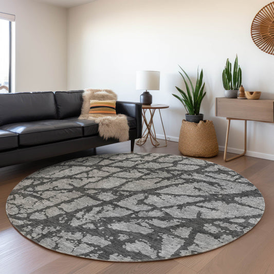 Addison Rugs Chantille ACN972GY 8 x 8 (ft) Loomed Polyester Gray Round Indoor/Outdoor Geometric Machine washable Pet Friendly Area rug