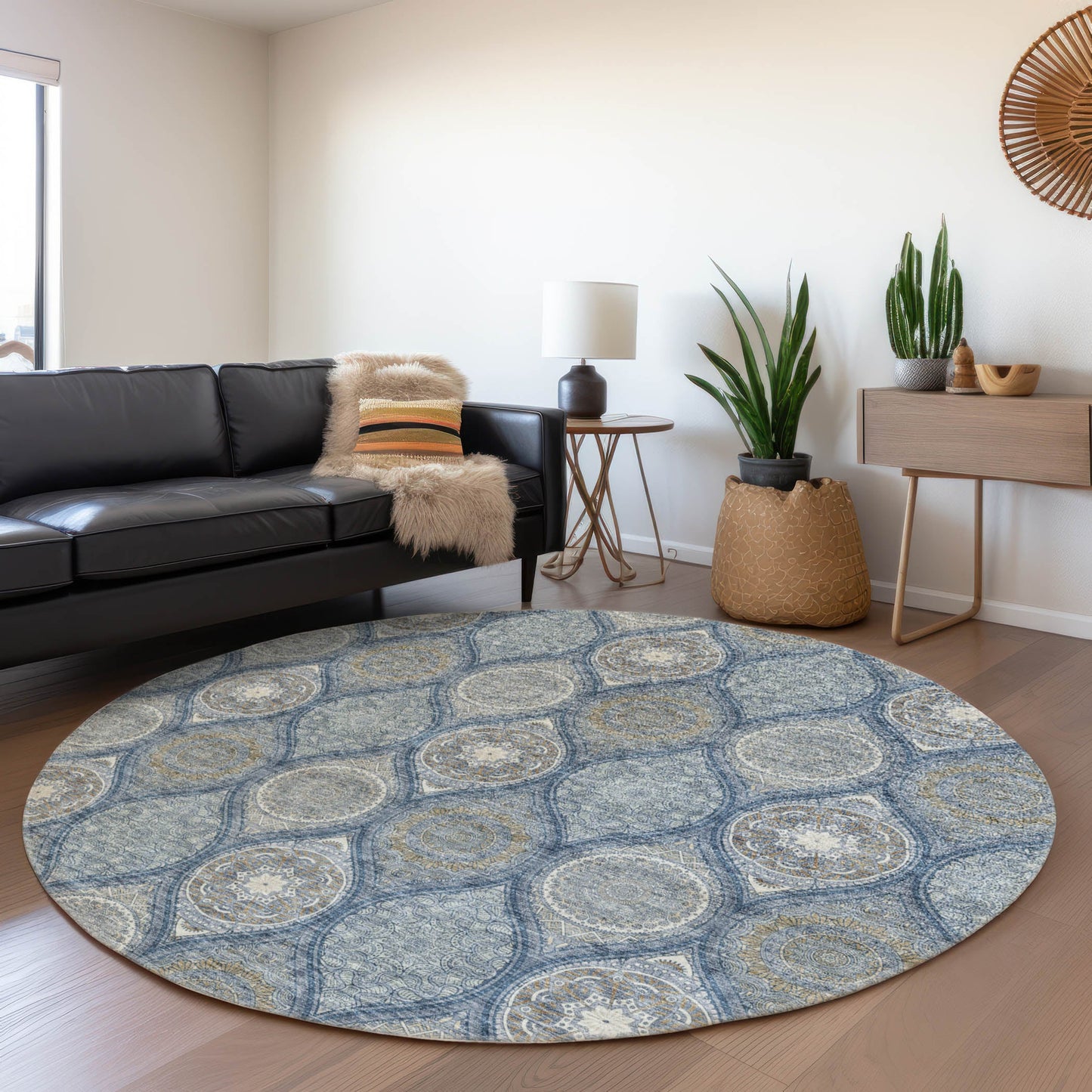 Addison Rugs Chantille ACN976NA 8 x 8 (ft) Loomed Polyester Navy Round Indoor/Outdoor Geometric Machine washable Pet Friendly Area rug