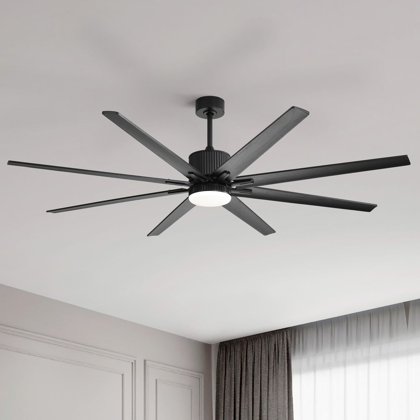 Sofucor Ayris 76-in Black with Black Blades Integrated LED Ceiling Fan With Light and Remote Included 8 -Blade