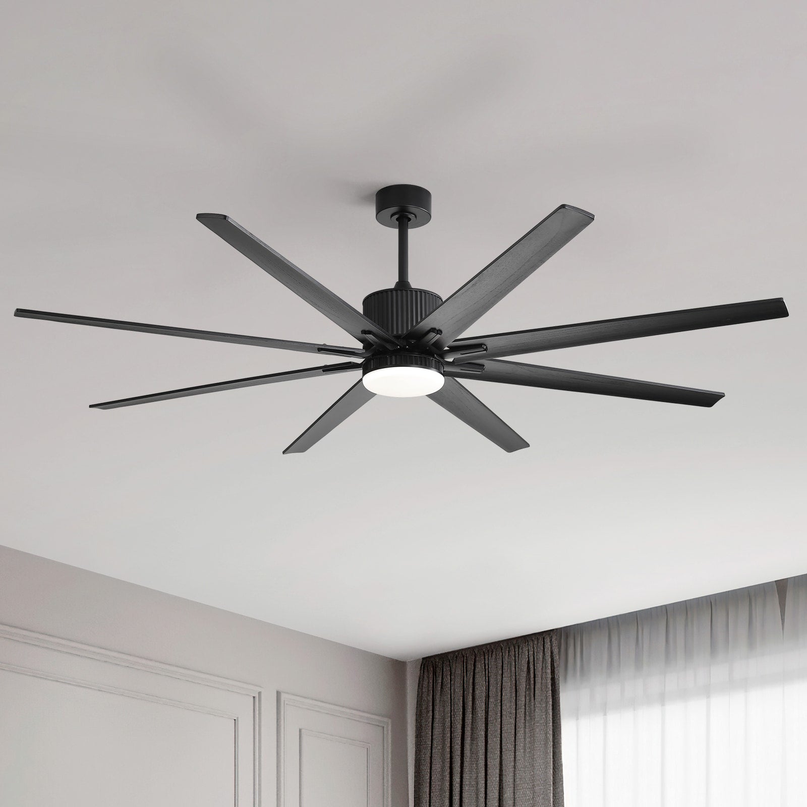 Sofucor Ayris 76-in Black with Black Blades Integrated LED Ceiling Fan With Light and Remote Included 8 -Blade
