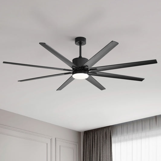 Sofucor Ayris 76-in Black with Black Blades Integrated LED Ceiling Fan With Light and Remote Included 8 -Blade