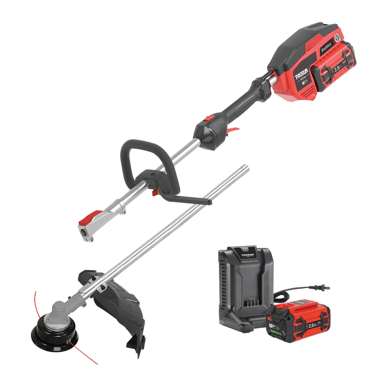 PRORUN PMC160S 60-volt max 17-in Straight Shaft Attachment Capable Battery String Trimmer 2.5 Ah (Battery Included) (Charger Included)
