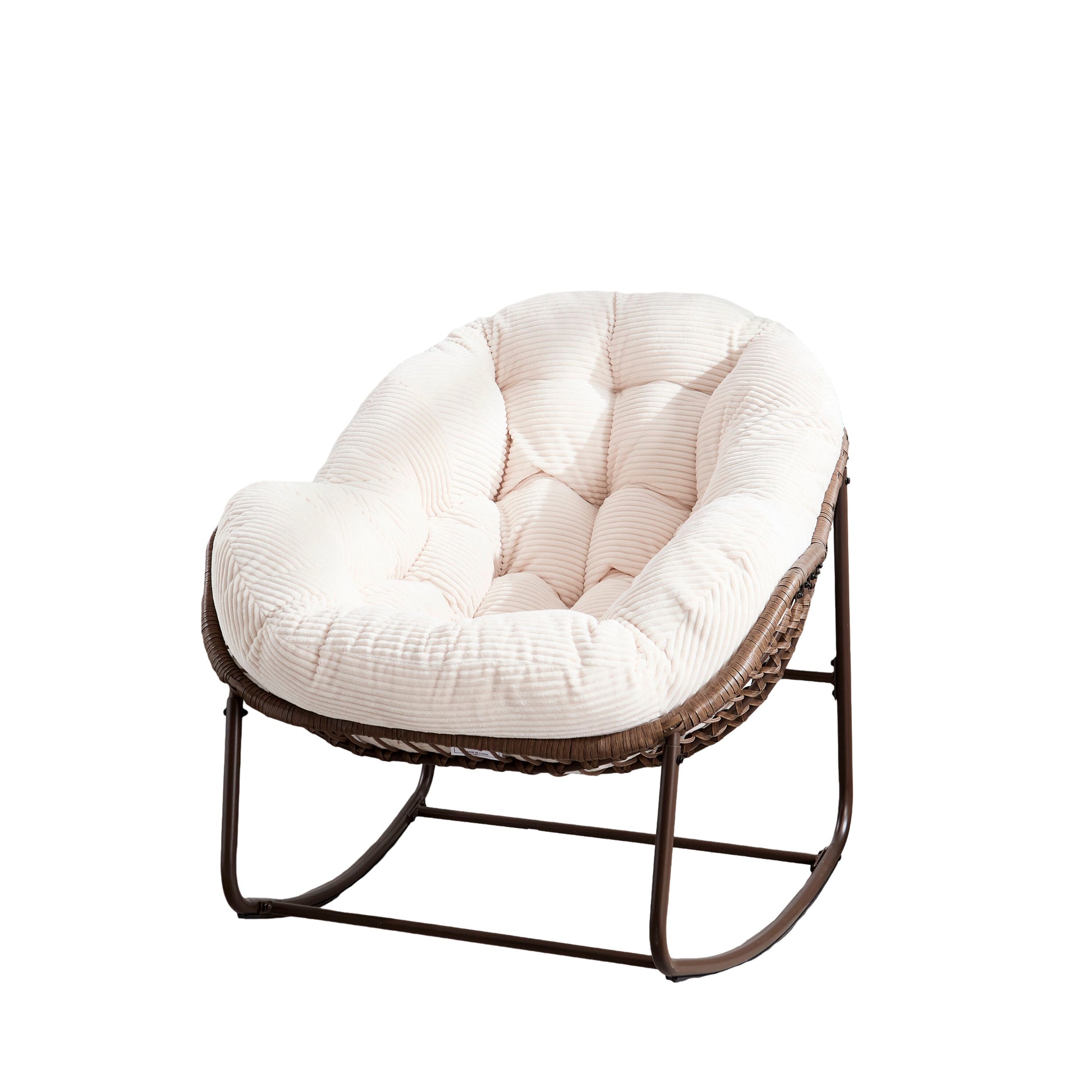 AHIOU HOME Elijah Rattan Brown Metal Frame Rocking Chair with White Cushioned Seat