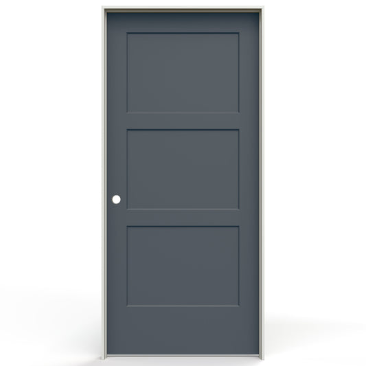 JELD-WEN 32-in x 80-in Steele Gray Hollow core 3-panel equal Right hand Smooth Prefinished Molded composite Flat Jamb Single Prehung Interior Door