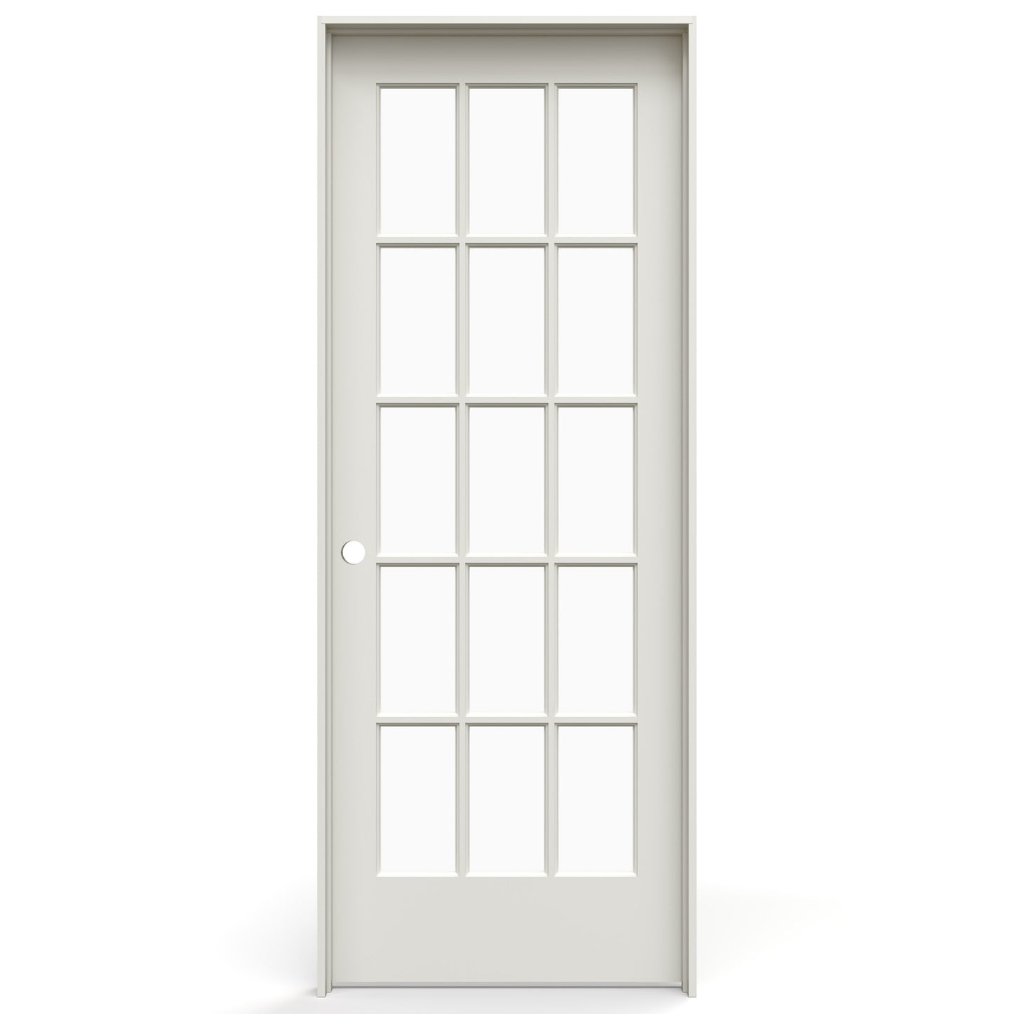 JELD-WEN 30-in x 80-in Primed Solid core Clear glass Right hand Smooth Primed Pine Wood Flat Jamb Single Prehung Interior Door