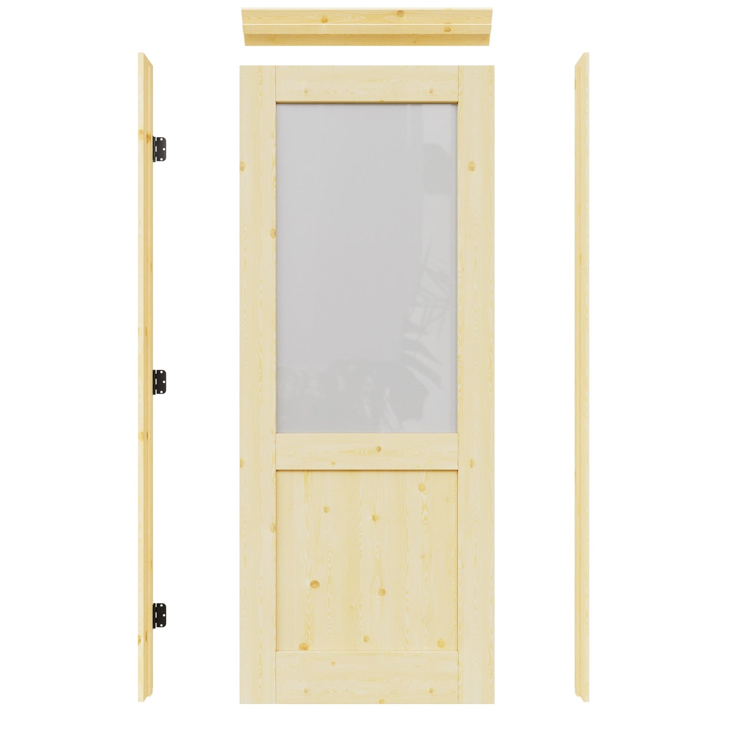 JUJUBON 32-in x 80-in Natural Quickly Assemble Jamb Solid core 1-panel Frosted glass Right hand Textured Unfinished Pine Wood Flat Jamb Single Prehung Interior Door