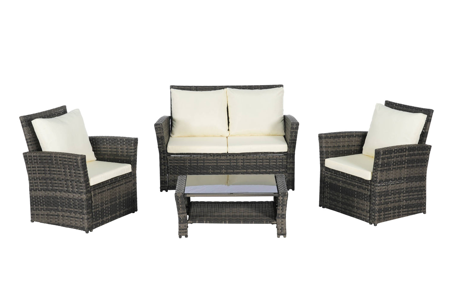 Mondawe 4 -Piece Rattan Patio Conversation Set with Off-white Cushions