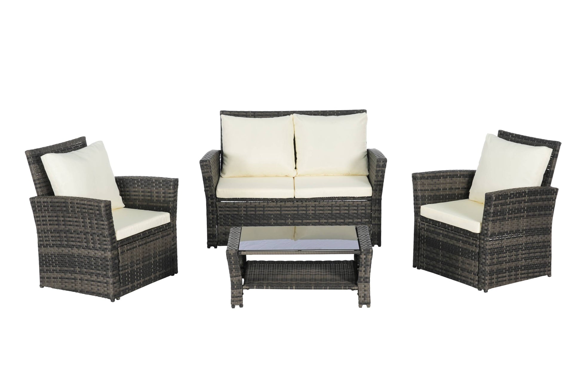 Mondawe 4 -Piece Rattan Patio Conversation Set with Off-white Cushions
