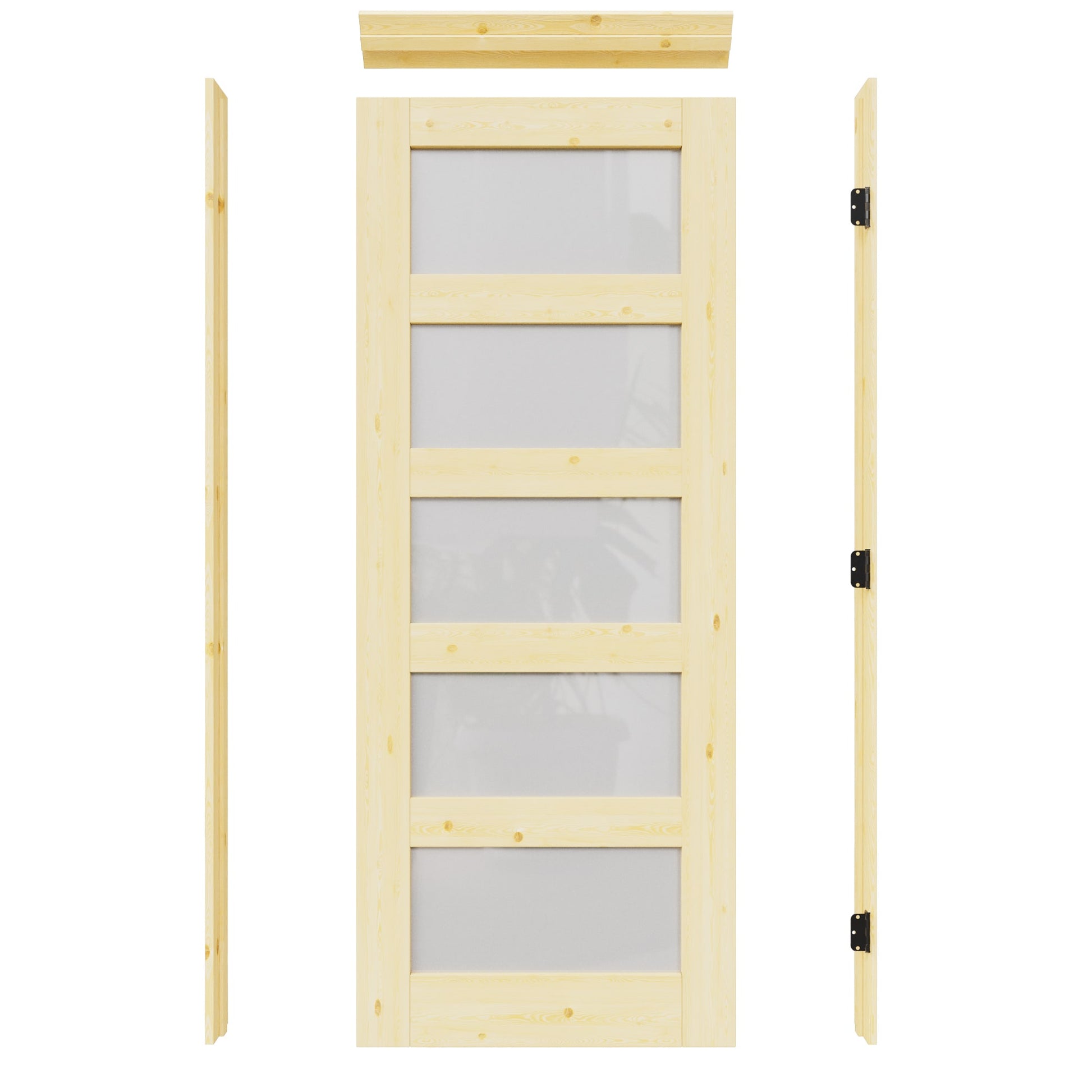 JUJUBON 30-in x 80-in Natural Quickly Assemble Jamb Solid core 5-panel square Frosted glass Right hand Textured Unfinished Pine Wood Flat Jamb Single Prehung Interior Door