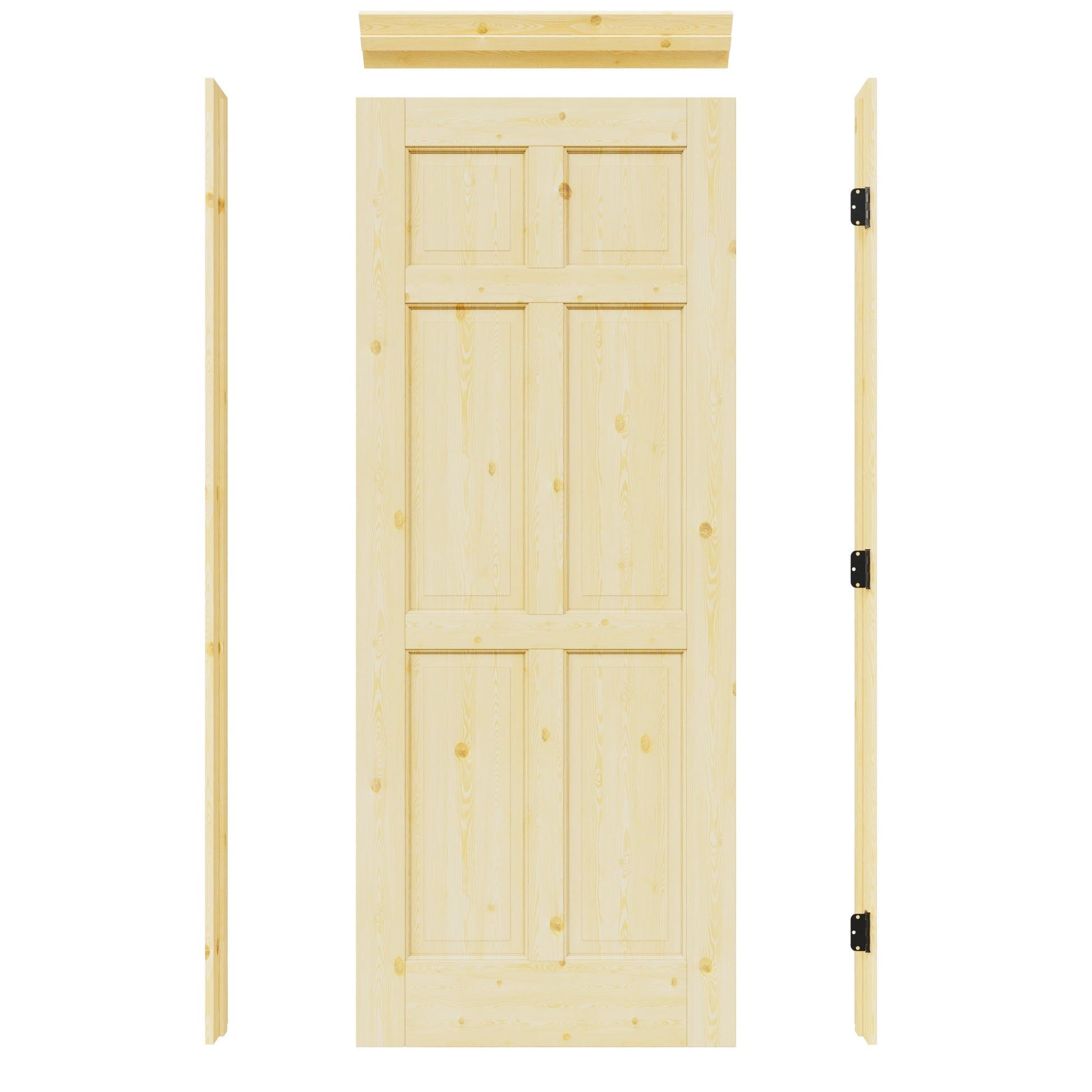 JUJUBON 30-in x 80-in Natural Quickly Assemble Jamb Solid core 6-panel Right hand Textured Unfinished Pine Wood Flat Jamb Single Prehung Interior Door