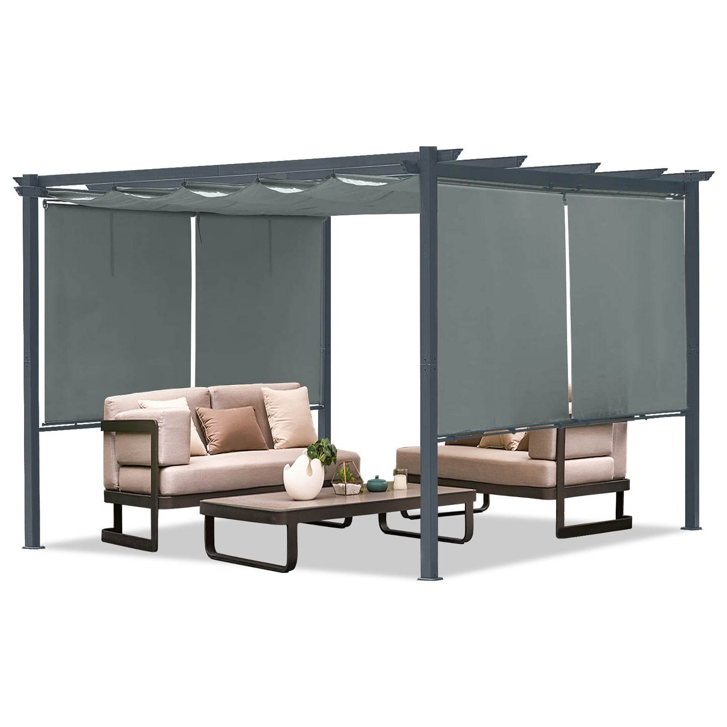 Aoodor Metal Pergola 12-ft W x 12-ft L x 7-ft 3-in H Gary Metal Freestanding Pergola with Canopy