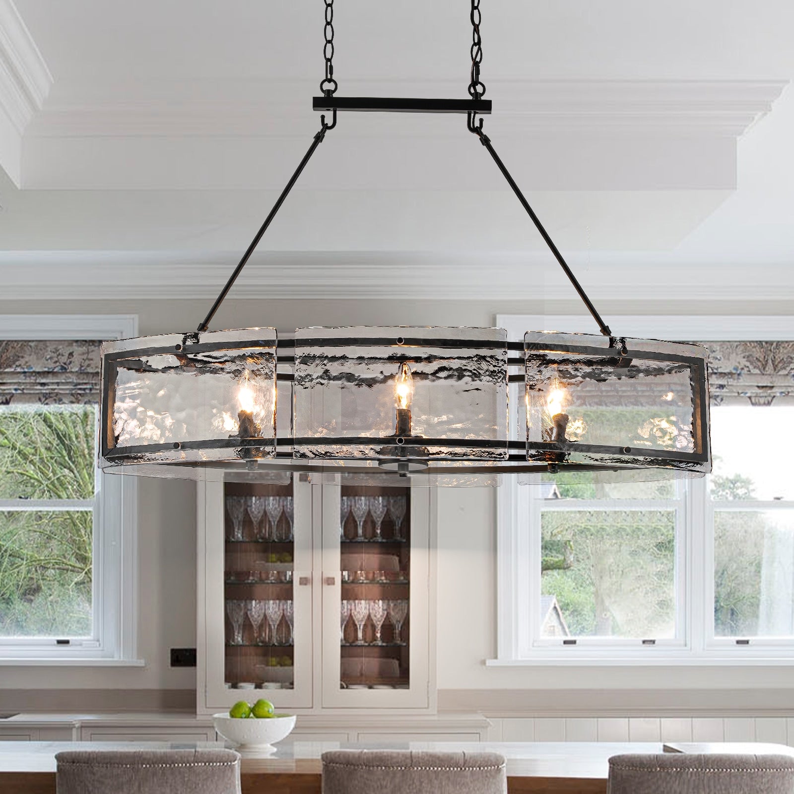 EDISLIVE 6 -Light Matte Black Industrial Clear glass Glass Linear Large Indoor Hanging Kitchen Island Light