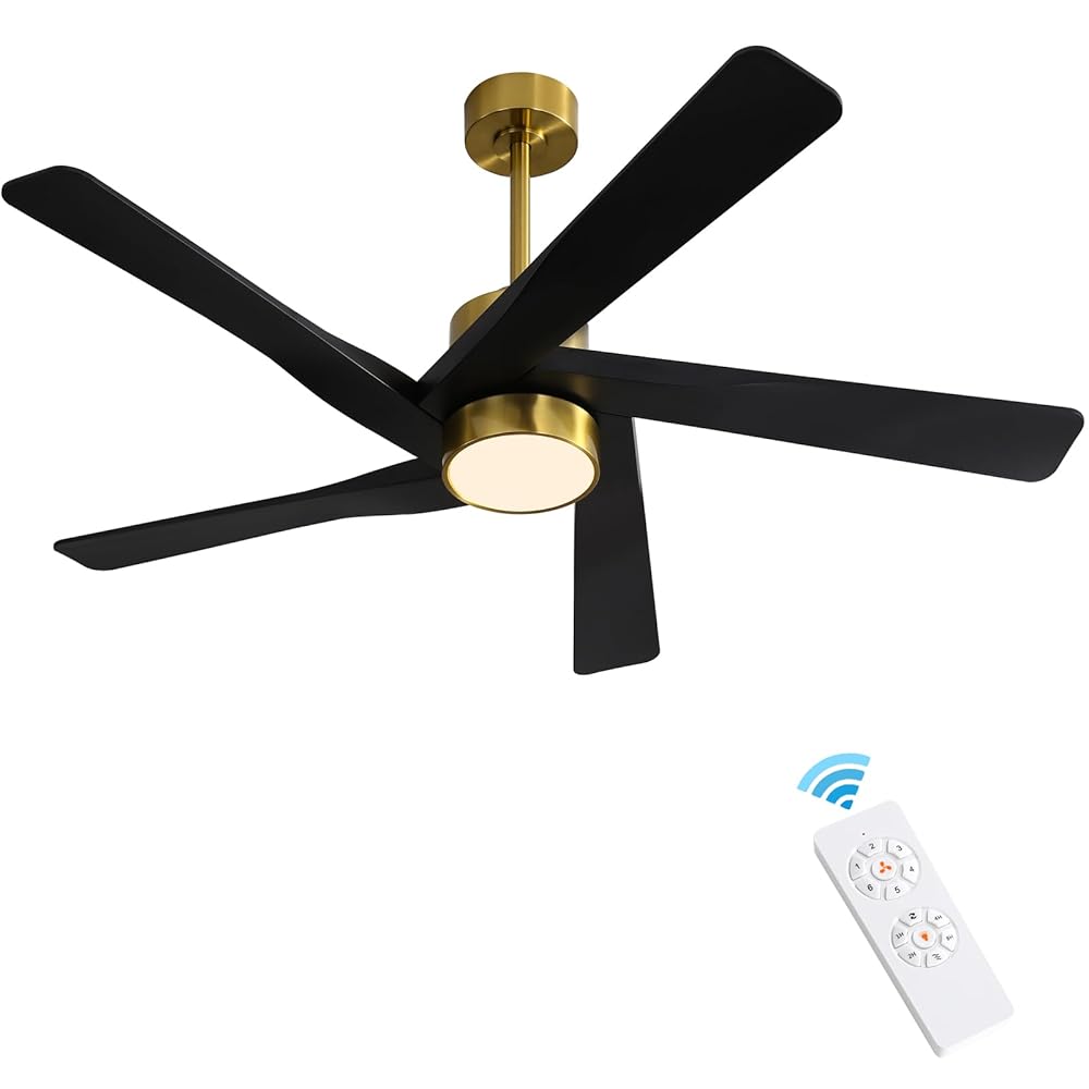 MLIAN 63.99-in Blacl with Black Blades Integrated LED Ceiling Fan With Light and Remote Included 5 -Blade