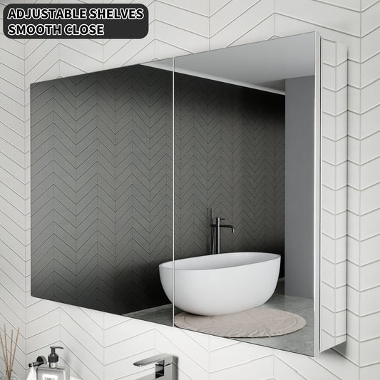 AAZJ V18 Medicine Cabinets 36-in x 24-in Surface/Recessed Mount Silver Mirrored Rectangle Soft Close Medicine Cabinet