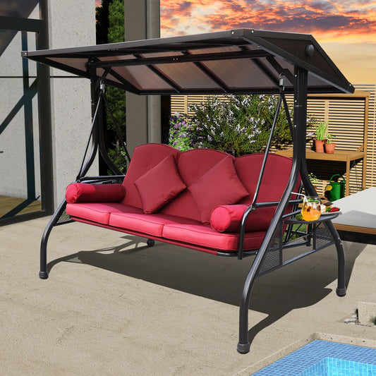 NOBLEMOOD Porch Swings Gliders 3 -person Brown Aluminum Outdoor Swing bed