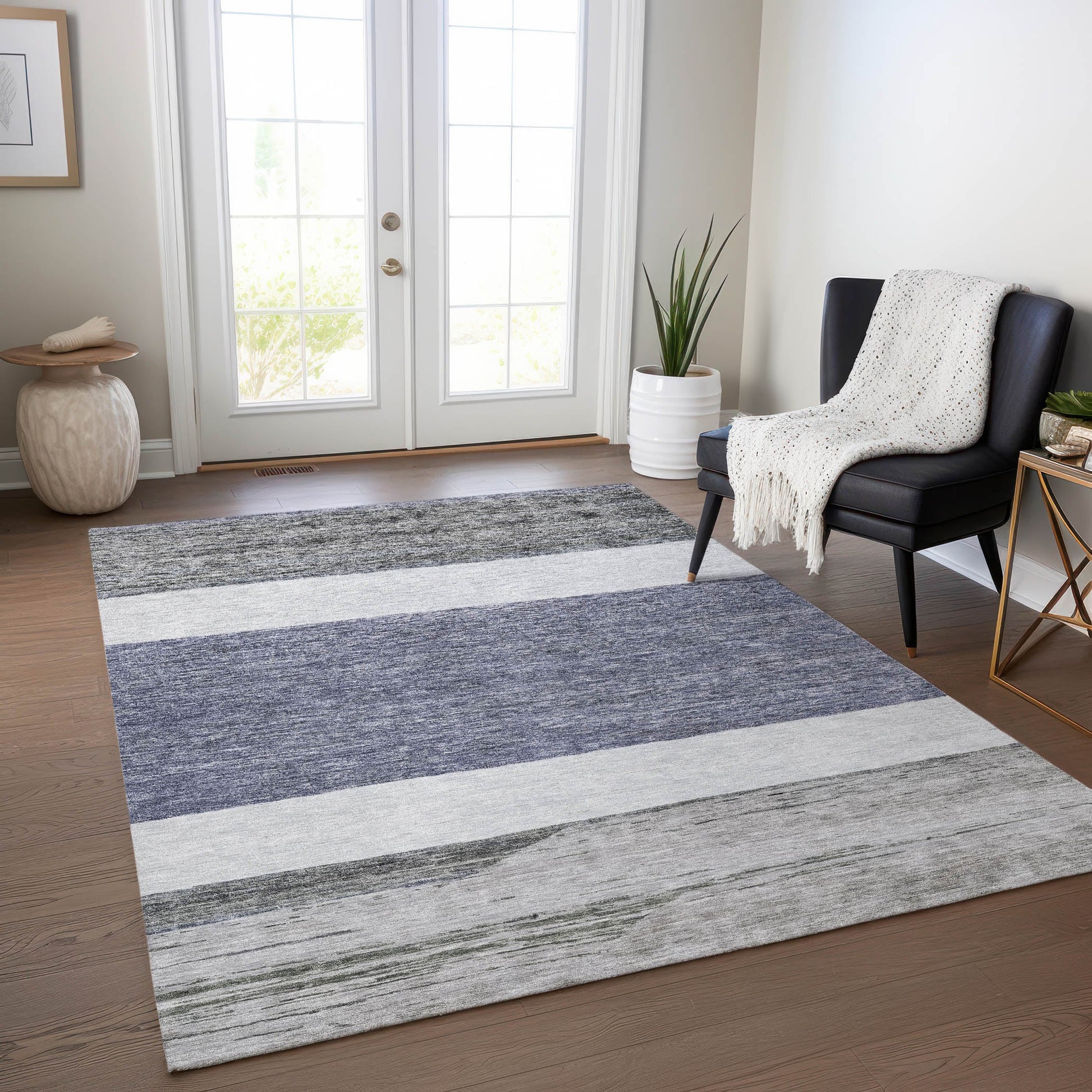 Addison Rugs Chantille ACN1624DN 9 x 12 (ft) Loomed Polyester Denim Rectangular Indoor/Outdoor Machine washable Pet Friendly Area rug