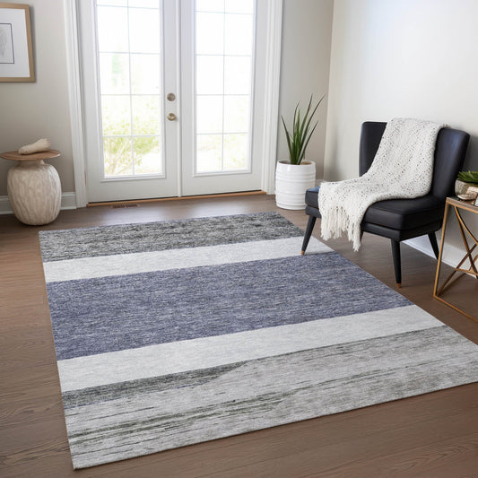 Addison Rugs Chantille ACN1624DN 9 x 12 (ft) Loomed Polyester Denim Rectangular Indoor/Outdoor Machine washable Pet Friendly Area rug