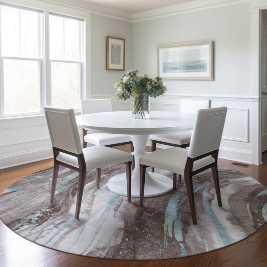 Addison Rugs Chantille ACN1676TP 8 x 8 (ft) Loomed Polyester Taupe Round Indoor/Outdoor Machine washable Pet Friendly Area rug