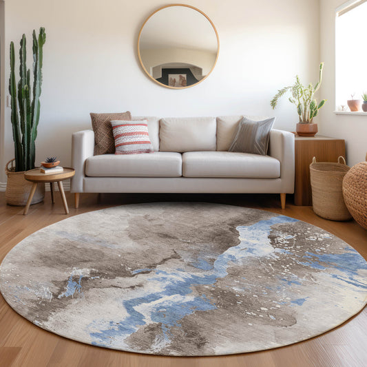 Addison Rugs Chantille ACN1712TP 8 x 8 (ft) Loomed Taupe Round Indoor/Outdoor Machine washable Pet Friendly Area rug