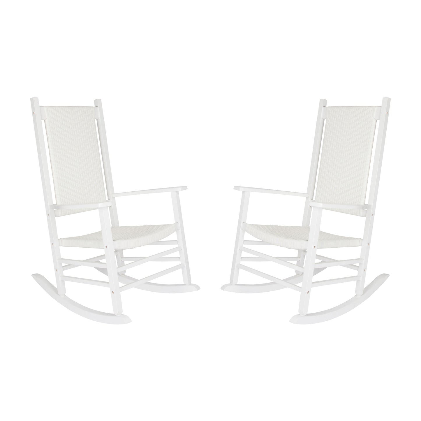 Shine Company Set of 2 White Wood Frame Rocking Chair with Slat Seat