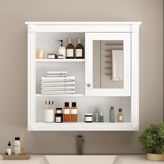 Bayfeve Bathroom Storage Cabinet 32-in x 28.7-in Surface Mount White Mirrored Rectangle Soft Close Medicine Cabinet