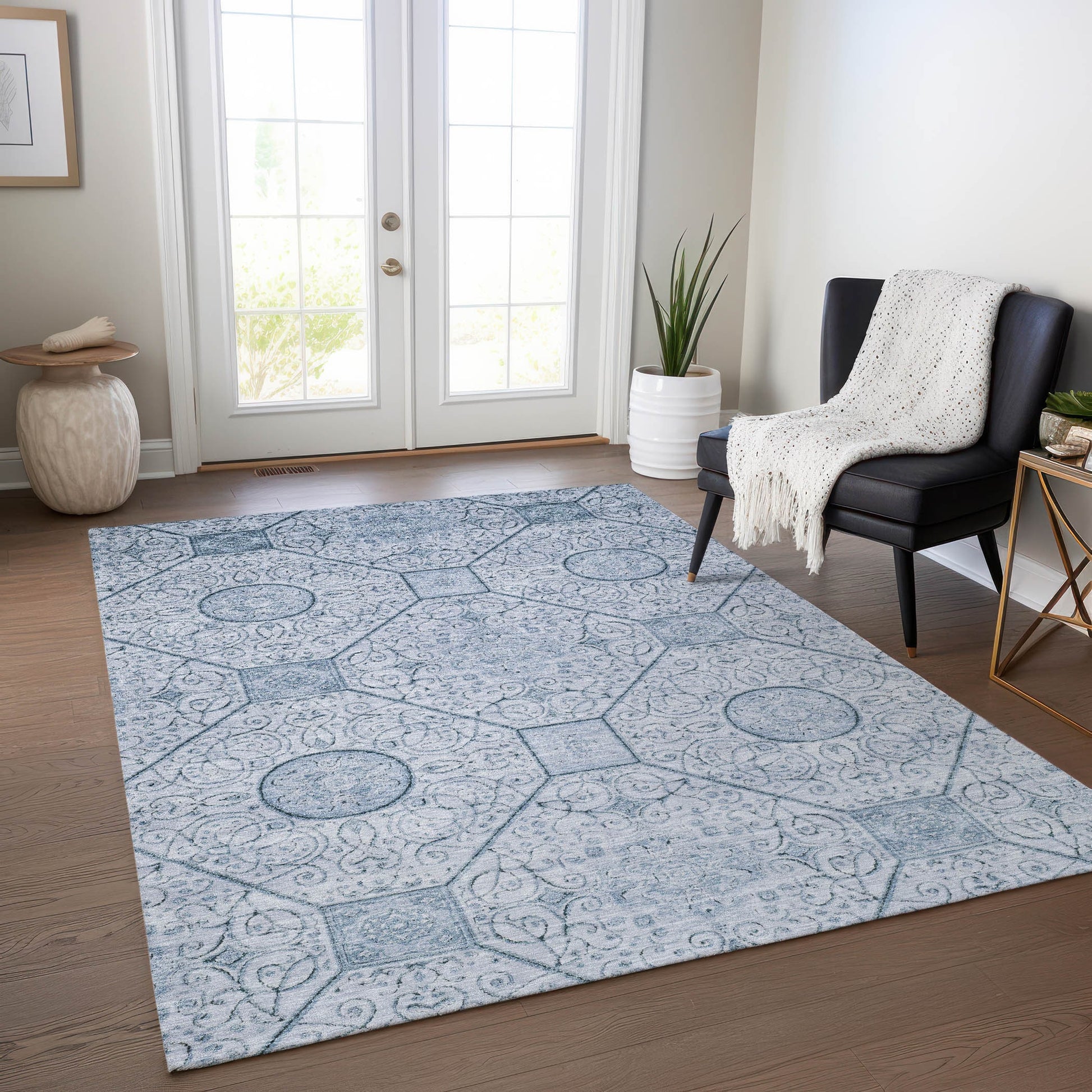 Addison Rugs Chantille ACN1748BU 8 x 10 (ft) Loomed Polyester Blue Rectangular Indoor/Outdoor Machine washable Pet Friendly Area rug