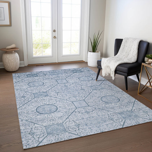 Addison Rugs Chantille ACN1748BU 8 x 10 (ft) Loomed Polyester Blue Rectangular Indoor/Outdoor Machine washable Pet Friendly Area rug