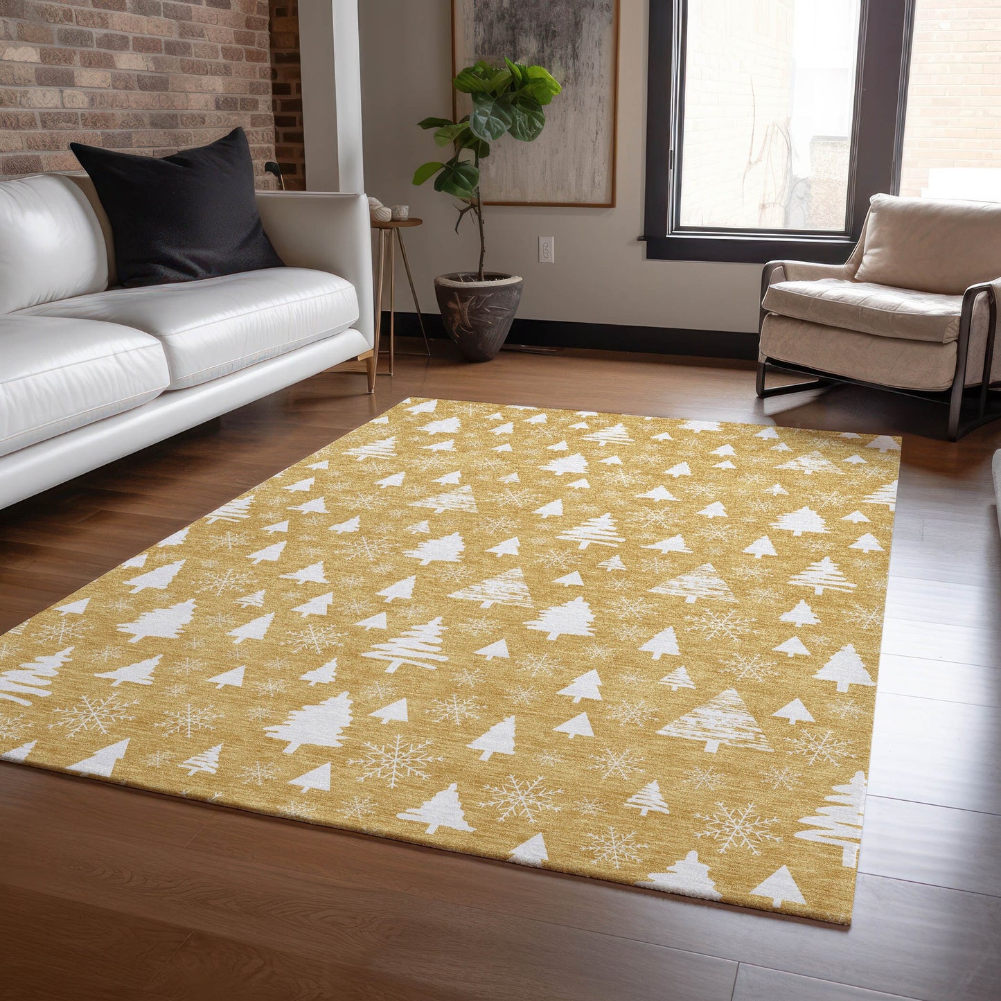 Addison Rugs Chantille ACN1815GO 8 x 10 (ft) Loomed Polyester Gold Rectangular Indoor/Outdoor Machine washable Pet Friendly Area rug