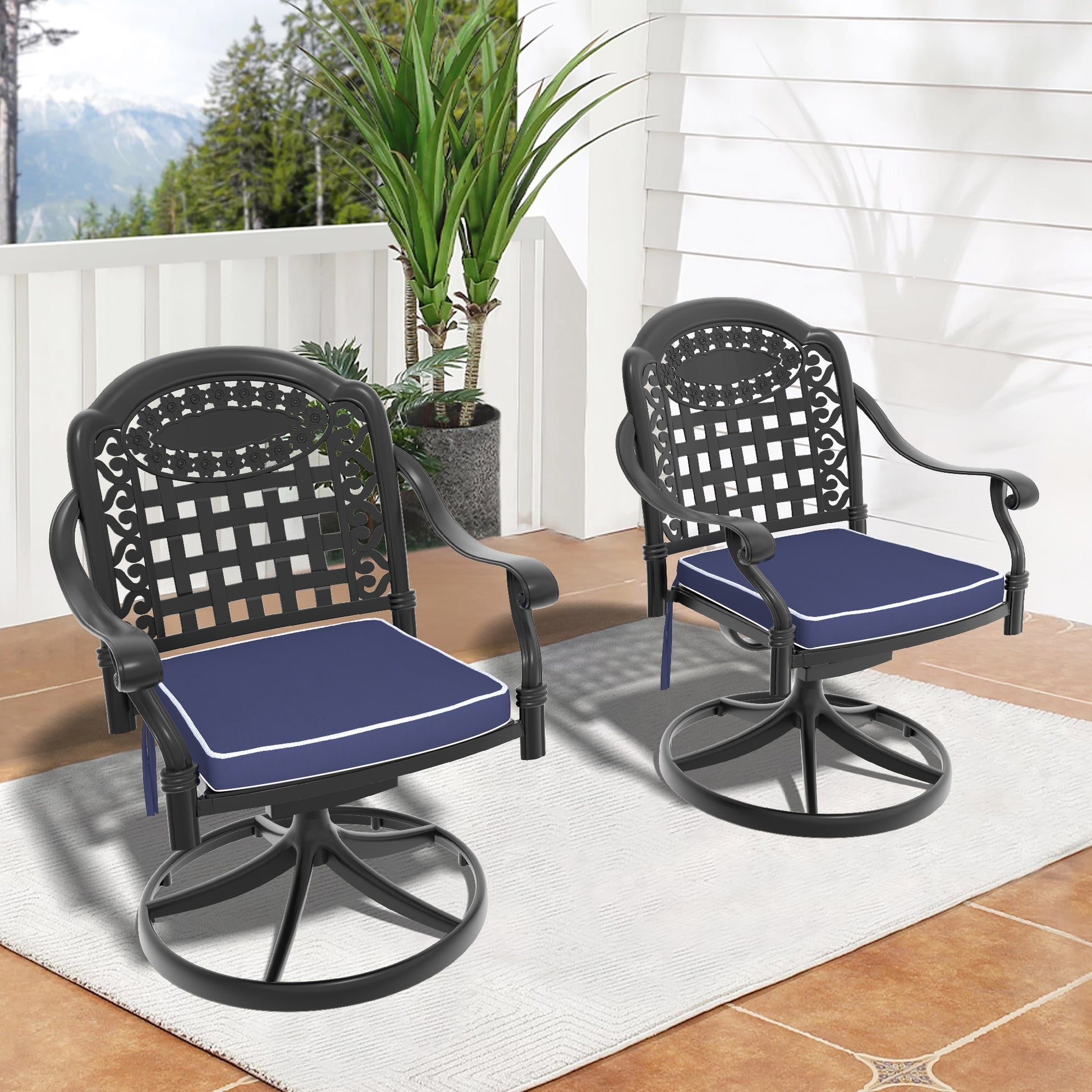 nicesure Dining Chairs Set of 2 Black Aluminum Frame Swivel rocker Dining Chair with Cushioned Seat