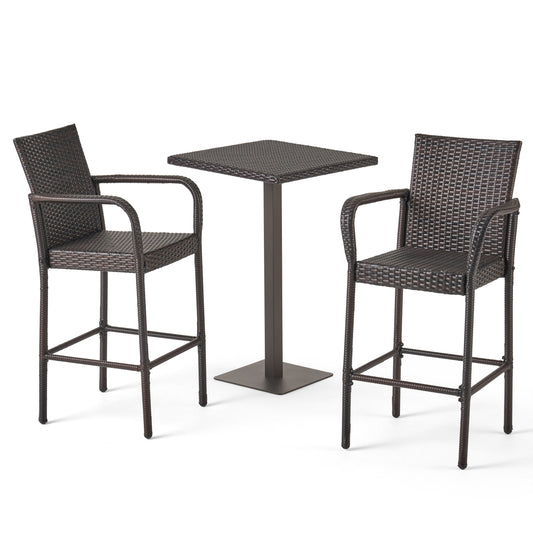 Best Selling Home Decor Lala 3 -Piece multibrown Rattan Bar Height Patio Dining Set Rattan Square Table with 2 Stationary Chairs