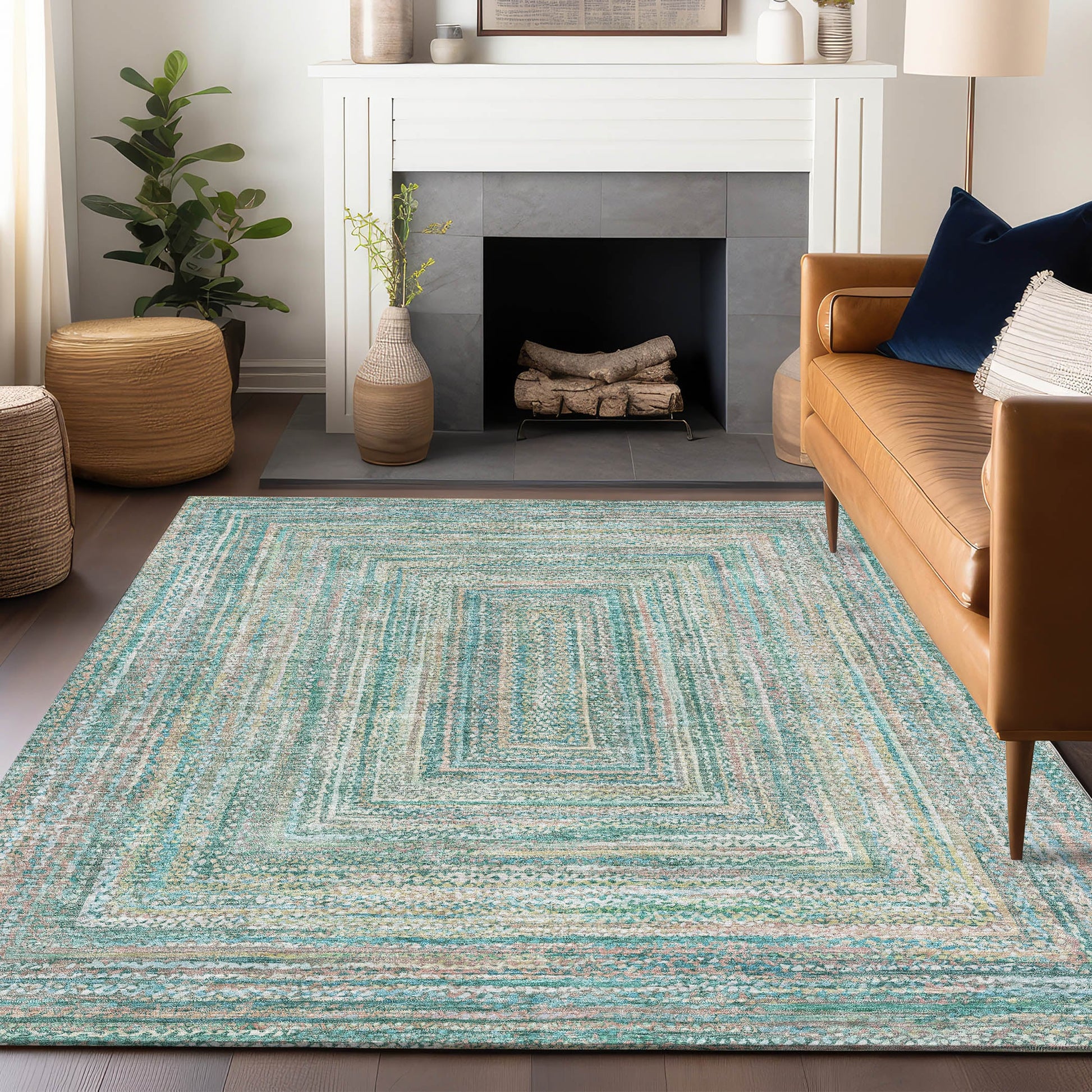 Addison Rugs Chantille ACN1726TE 9 x 12 (ft) Loomed Polyester Teal Rectangular Indoor/Outdoor Machine washable Pet Friendly Area rug