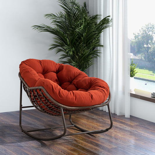LETILY Rocking Chair Rattan Orange Steel Frame Rocking Chair with Orange Cushioned Seat