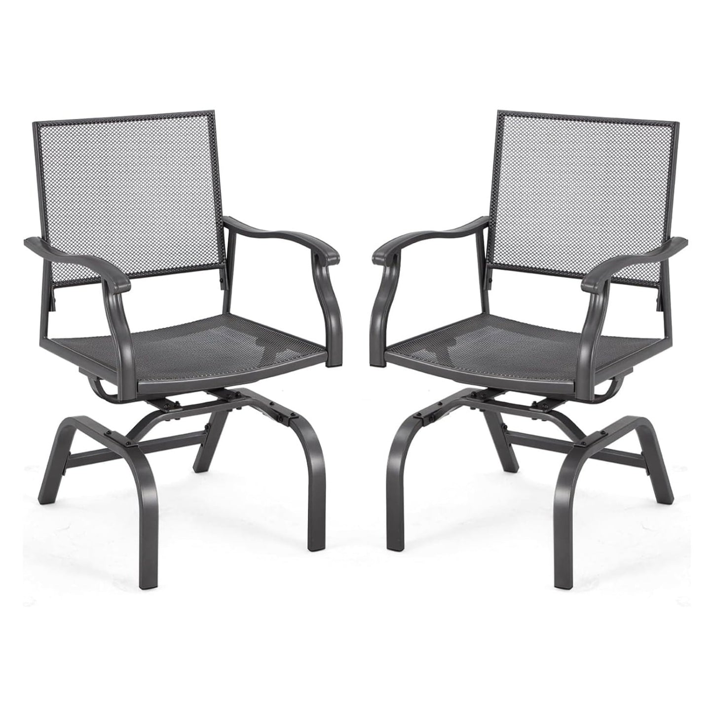 AECOJOY Patio chair Set of 2 Black Iron Frame Stationary Rocking Chair with Gray Solid Seat