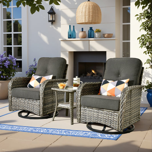 ALTRIGUS 3 -Piece Wicker Patio Conversation Set with Black Cushions