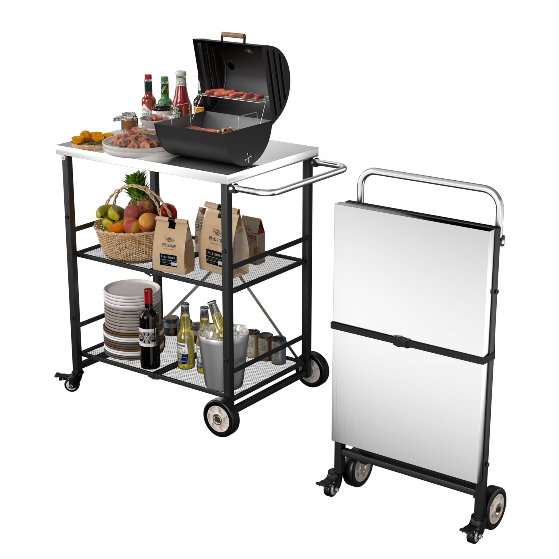 VEIKOUS Gray Steel Folding Grill cart