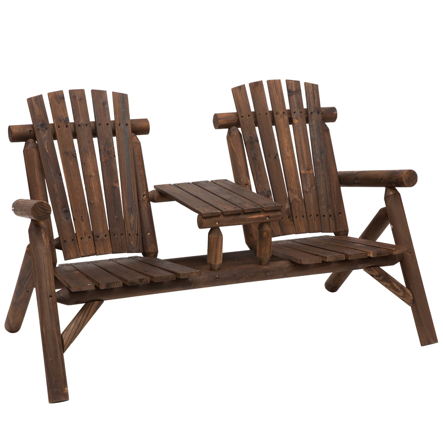 Forclover Wooden Adirondack Chair Brown Wood Frame Stationary Adirondack Chair with Slat Seat
