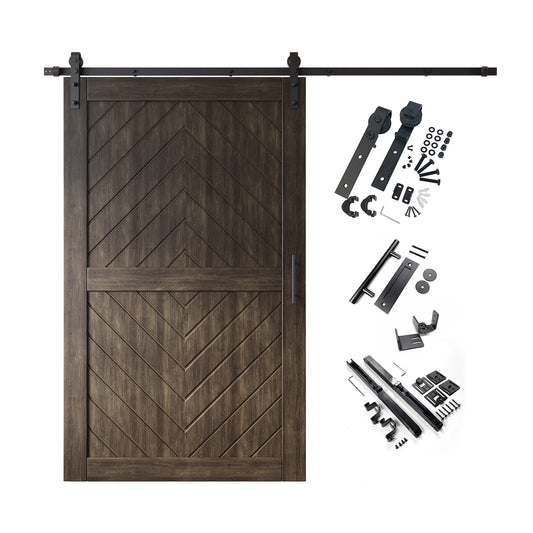 HOMACER 48-in x 80-in Ebony Herringbone Pine Wood Solid core Single Barn Door (Hardware Included)