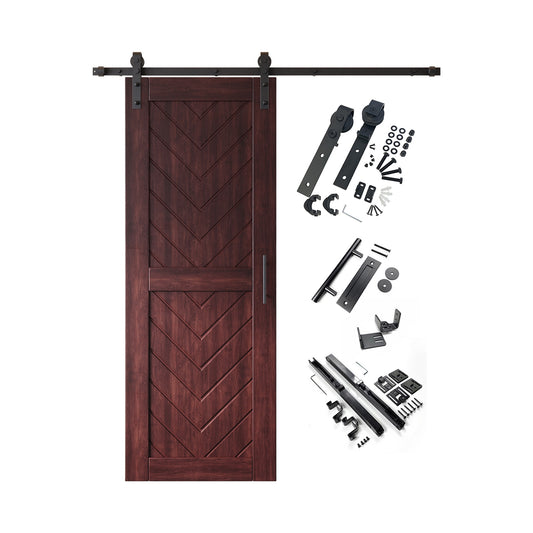 HOMACER 26-in x 80-in Red Mahogany Herringbone Pine Wood Solid core Single Barn Door (Hardware Included)