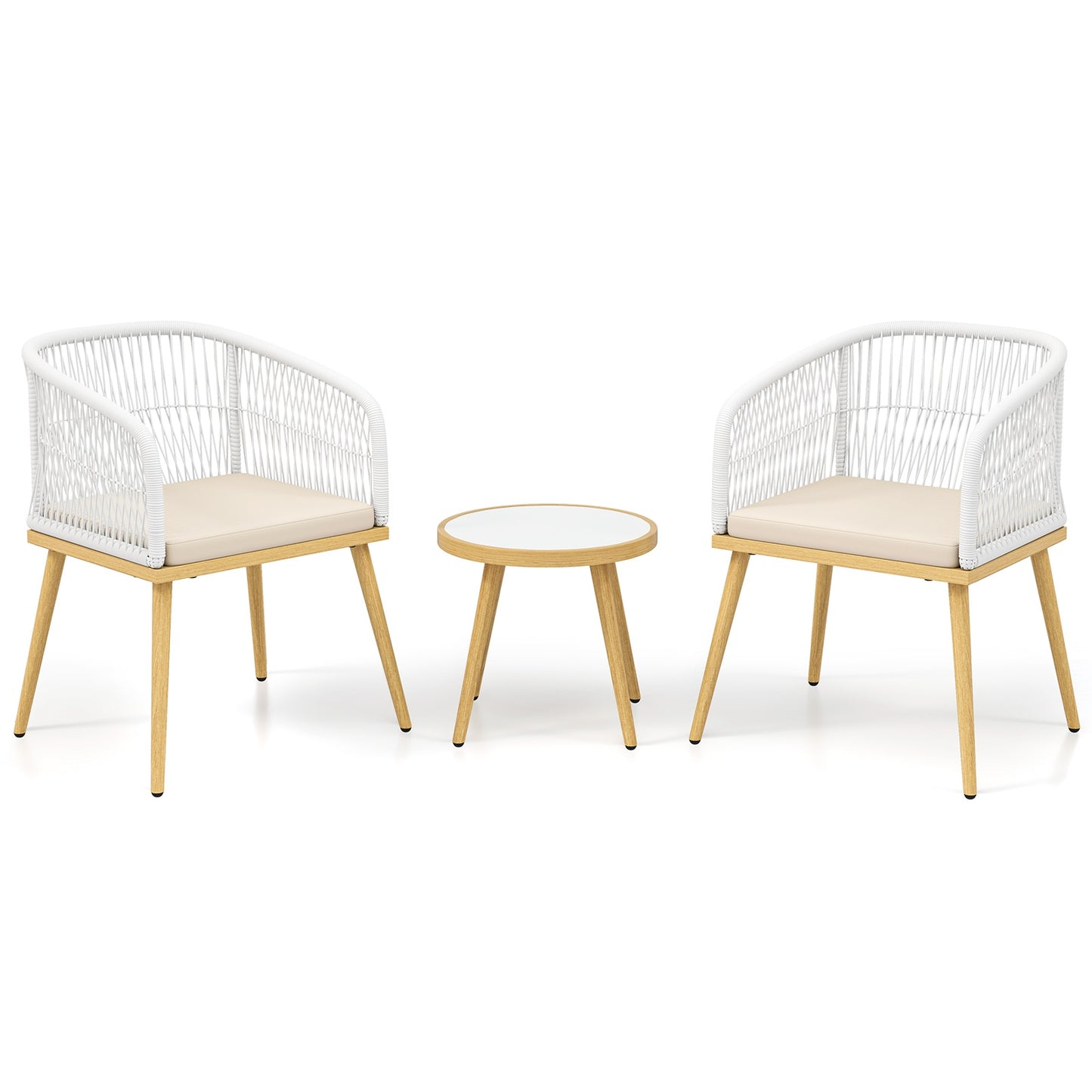 Ayelon Patio Bistro Set 3 -Piece Patio Conversation Set with Beige Cushions