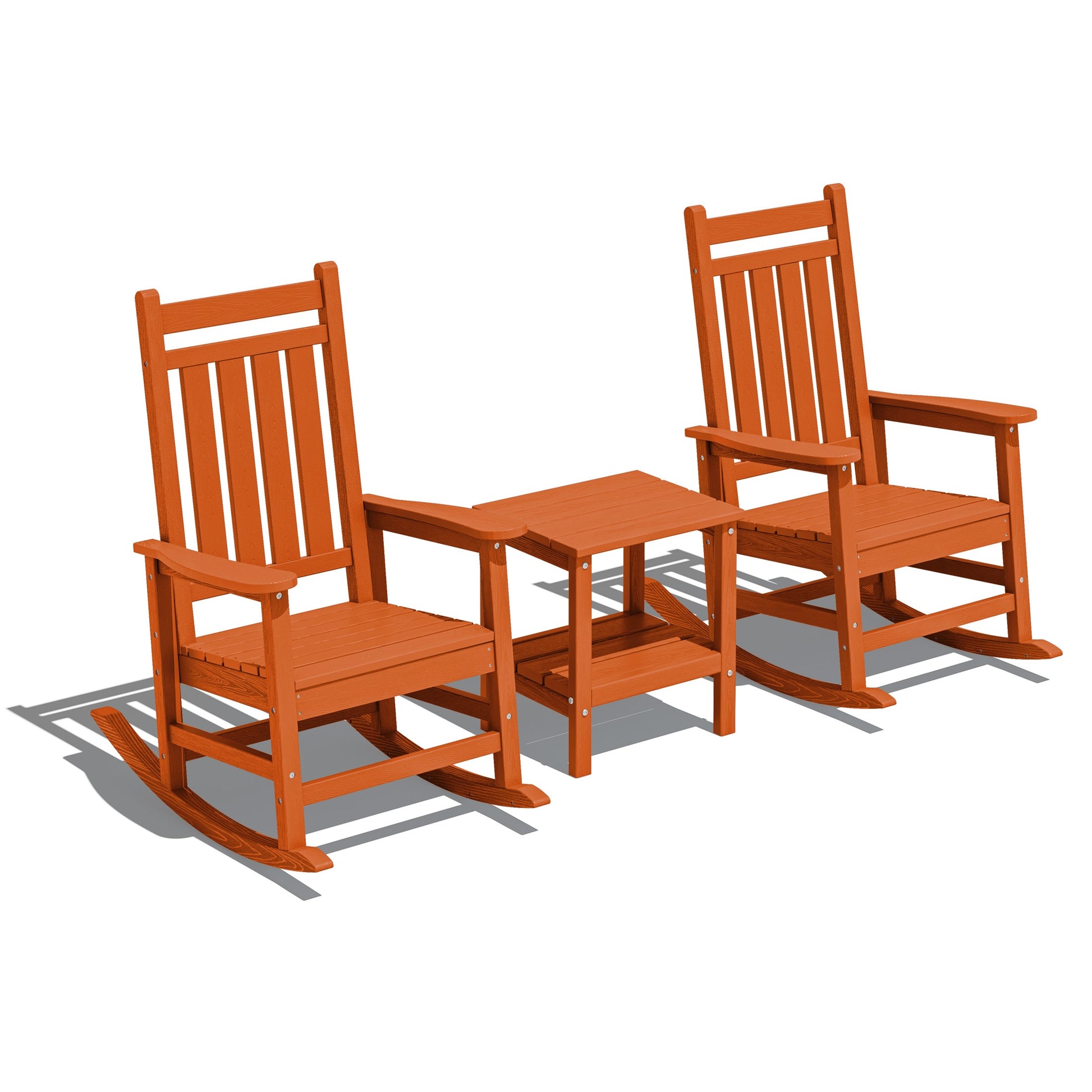 JEAREY HDPE High-back Patio Rocking Chair Set of 2 Orange HDPE Frame Rocking Chair with Slat Seat